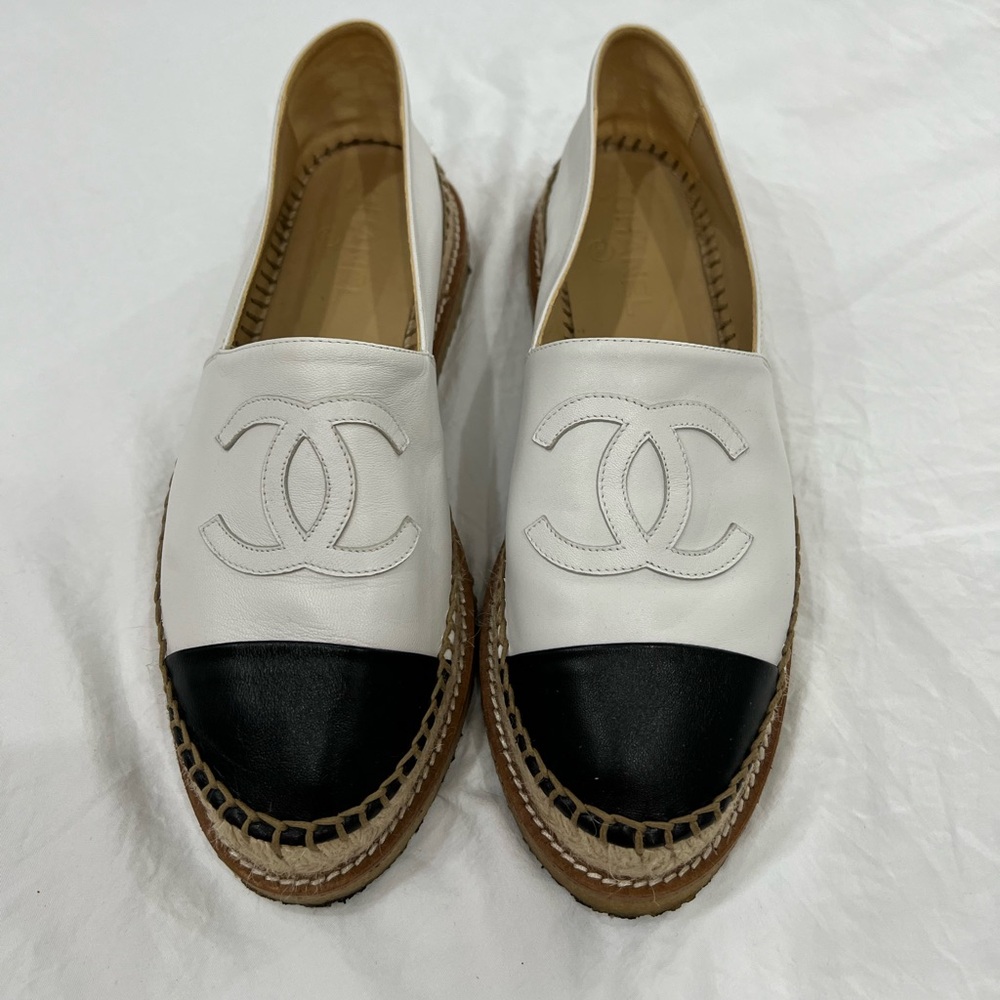 chanel black and white espadrilles